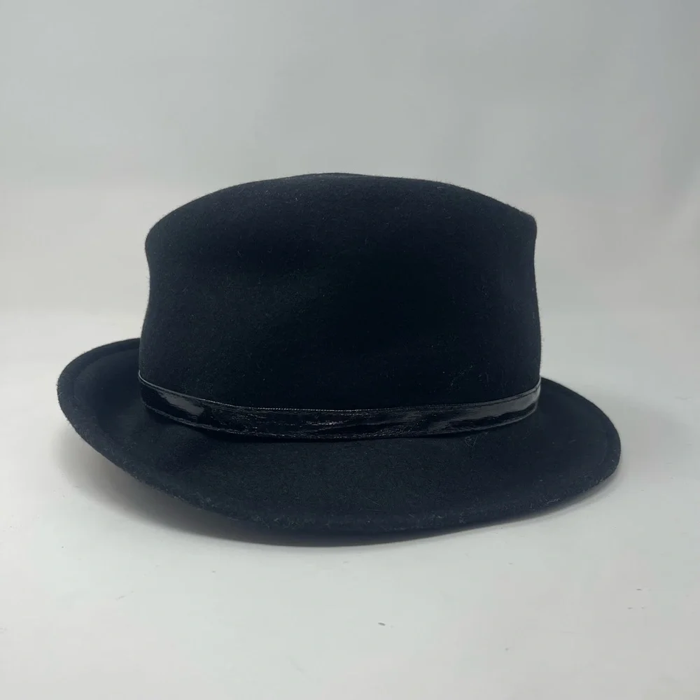 Vintage Black Wool Fedora Hat | Classic Wide Brim | Timeless Minimalist‎ Style - Picture 6 of 8